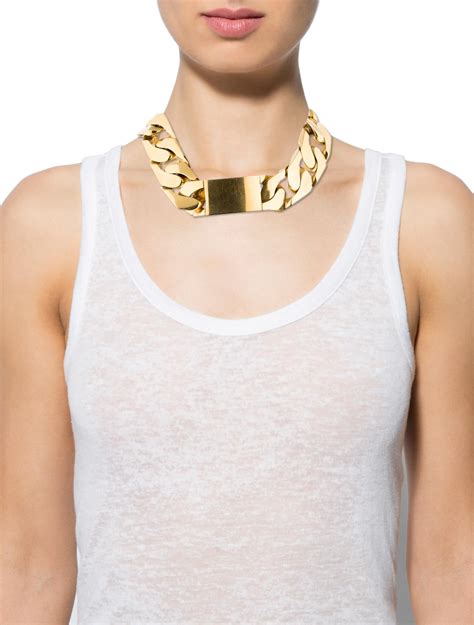 CELINE Goldtone Id Chain Choker Necklace .